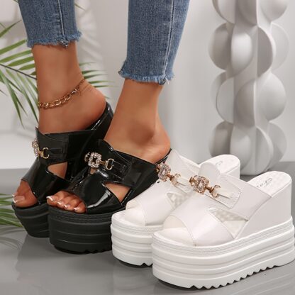Fashion dámské módní platformy s dekorativní sponou bílé - Image 3