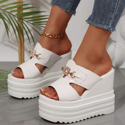 Fashion dámské módní platformy s dekorativní sponou bílé - Image 5