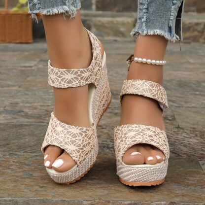 Fashion elegantní sandály s květinovou krajkou meruňkové - Image 3