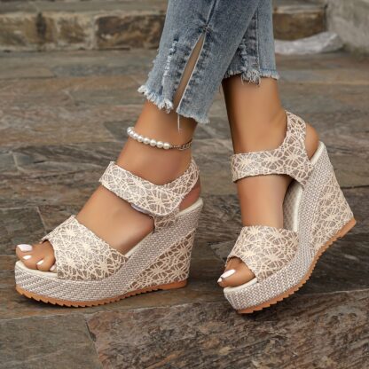 Fashion elegantní sandály s květinovou krajkou meruňkové - Image 5