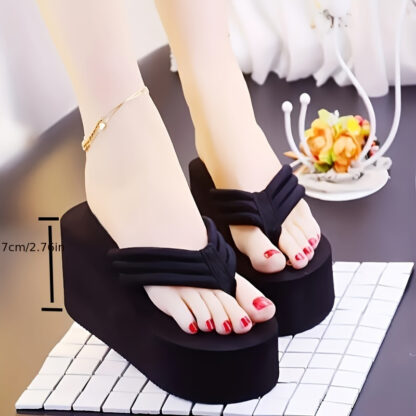 Fashion dámské platformové žabky s klínkem černé - Image 2