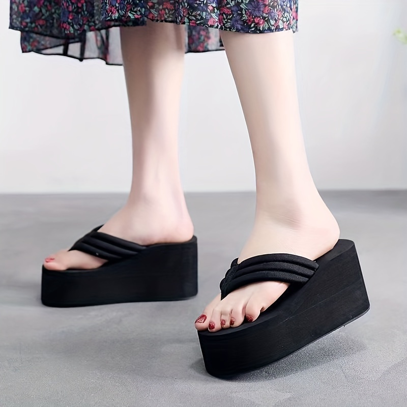 Fashion dámské lehké žabky na vysoké platformě černé - Obrázek 7