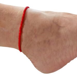 Dámský jednobarevný korálkový náramek / řetízek na nohu – červený
