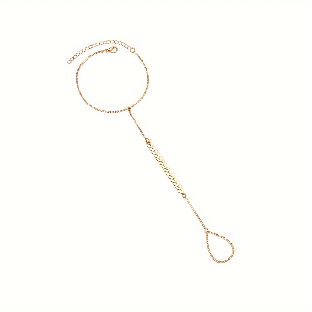 Zlatý řetízek na nohu s prstýnkem a vzorem lístků (20+7 cm)
